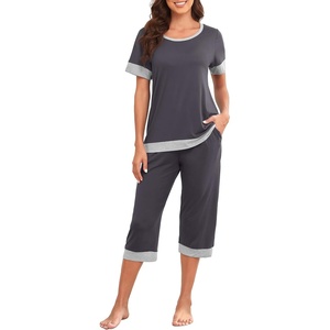 image:imagePrinStory Pajamas for Women Set Capri Pjs Soft Lounge Sets S4XL  Short Sleeve Shirt and Capri Pants with Pockets Breathable and Stretchy Fabric 2 Piece Summer Pajamas Soft SleepwearDark Gray