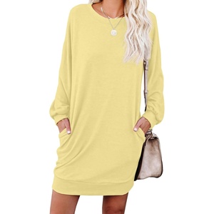 image:imagePrinStory Womens Casual Sweater Dresses Fall Winter Crewneck Loose Fit Pullover Tunic Dress with Side Pockets for Work S4XLA20butter Yellow