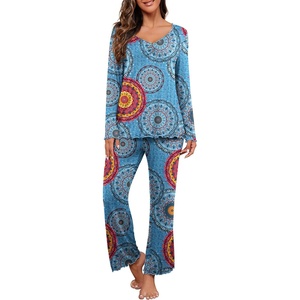 image:imagePrinStory Womens Pajama Sets Long Pjs Soft Lounge Sets  Long Sleeve Top and Pants No Pockets Breathable and Stretchy Fabric Ladies 2 Piece Pajamas Soft SleepwearFpmix Blue