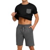 image:imagePrinStory Mens Pajamas Set Short Sleeve Pjs Sets S3XLBlack Dark Gray