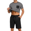 image:imagePrinStory Mens Pajamas Set Short Sleeve Pjs Sets S3XLDark Gray Black