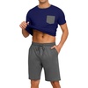 image:imagePrinStory Mens Pajamas Set Short Sleeve Pjs Sets S3XLNavy Blue Dark Gray