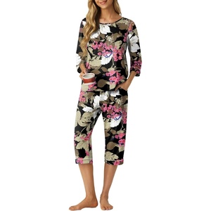 image:imagePrinStory Womens Pajama Sets Capri Pjs Soft Lounge Sets XS4XLFpbig Leaf Pink