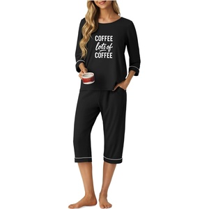 image:imagePrinStory Womens Pajama Sets Capri Pjs Soft Lounge Sets XS4XLFpblack Coffee Letter