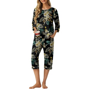 image:imagePrinStory Womens Pajama Sets Capri Pjs Soft Lounge Sets XS4XLFpgreen Leaf Lily
