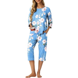 image:imagePrinStory Womens Pajama Sets Capri Pjs Soft Lounge Sets XS4XLFplight Blue
