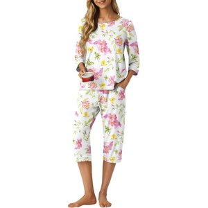 image:imagePrinStory Womens Pajama Sets Capri Pjs Soft Lounge Sets XS4XLFpwhite Morning Glory