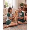 image:imageCouples Pajamas Set Short Sleeve Raglan Shirts and Shorts Lounge Sleepwear02green