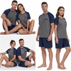 image:imageCouples Pajamas Set Short Sleeve Raglan Shirts and Shorts Lounge Sleepwear03navy Blue