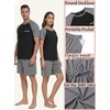image:imageCouples Pajamas Set Short Sleeve Raglan Shirts and Shorts Lounge Sleepwear04dark Gray