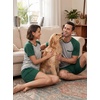 image:imageCouples Pajamas Set Short Sleeve Raglan Shirts and Shorts Lounge Sleepwear06dark Green