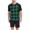 image:imageCouples Pajamas Set Short Sleeve Raglan Shirts and Shorts Lounge Sleepwear09black Green Gird