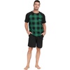 image:imageCouples Pajamas Set Short Sleeve Raglan Shirts and Shorts Lounge Sleepwear09black Green Gird