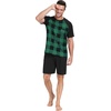 image:imageCouples Pajamas Set Short Sleeve Raglan Shirts and Shorts Lounge Sleepwear09black Green Gird
