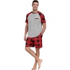 image:imageCouples Pajamas Set Short Sleeve Raglan Shirts and Shorts Lounge Sleepwear15red Plaid Gray