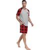 image:imageCouples Pajamas Set Short Sleeve Raglan Shirts and Shorts Lounge Sleepwear15red Plaid Gray