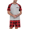 image:imageCouples Pajamas Set Short Sleeve Raglan Shirts and Shorts Lounge Sleepwear15red Plaid Gray
