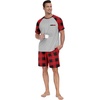 image:imageCouples Pajamas Set Short Sleeve Raglan Shirts and Shorts Lounge Sleepwear15red Plaid Gray