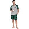image:imageCouples Pajamas Set Short Sleeve Raglan Shirts and Shorts Lounge Sleepwear16green Plaid Gray
