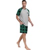 image:imageCouples Pajamas Set Short Sleeve Raglan Shirts and Shorts Lounge Sleepwear16green Plaid Gray