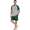image:imageCouples Pajamas Set Short Sleeve Raglan Shirts and Shorts Lounge Sleepwear16green Plaid Gray