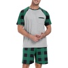 image:imageCouples Pajamas Set Short Sleeve Raglan Shirts and Shorts Lounge Sleepwear16green Plaid Gray