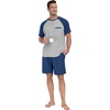 image:imageCouples Pajamas Set Short Sleeve Raglan Shirts and Shorts Lounge Sleepwear47dark Blue