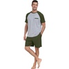 image:imageCouples Pajamas Set Short Sleeve Raglan Shirts and Shorts Lounge Sleepwear60olive Green