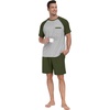 image:imageCouples Pajamas Set Short Sleeve Raglan Shirts and Shorts Lounge Sleepwear60olive Green
