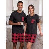 image:imageCouples Pajamas Set Short Sleeve Raglan Shirts and Shorts Lounge SleepwearFp Red Plaid