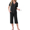 image:imagePrinStory Capri Pajamas for Womens Button Down PjsBlack