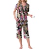 image:imagePrinStory Capri Pajamas for Womens Button Down PjsFpbig Leaf Pink