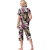 image:imagePrinStory Capri Pajamas for Womens Button Down PjsFpbig Leaf Pink