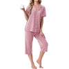 image:imagePrinStory Capri Pajamas for Womens Button Down PjsFppink White Flower