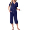 image:imagePrinStory Capri Pajamas for Womens Button Down PjsNavy Blue