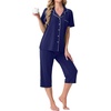 image:imagePrinStory Capri Pajamas for Womens Button Down PjsNavy Blue