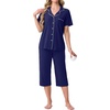 image:imagePrinStory Capri Pajamas for Womens Button Down PjsNavy Blue