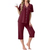 image:imagePrinStory Capri Pajamas for Womens Button Down PjsWine Red