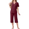 image:imagePrinStory Capri Pajamas for Womens Button Down PjsWine Red