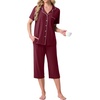 image:imagePrinStory Capri Pajamas for Womens Button Down PjsWine Red