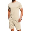 image:imagePrinStory Mens Short Sleeve Outfits 2 Piece Summer Trackuits M3XLBeige