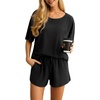 image:imagePrinStory Pajamas Set for Women Waffle Knit Lounge Set S2XLBlack