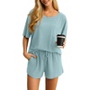 image:imagePrinStory Pajamas Set for Women Waffle Knit Lounge Set S2XLBlue Green
