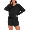 image:imagePrinStory Pajamas Set for Women Waffle Knit Lounge Sets S4XLBlack