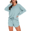 image:imagePrinStory Pajamas Set for Women Waffle Knit Lounge Sets S4XLBlue Green