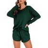 image:imagePrinStory Pajamas Set for Women Waffle Knit Lounge Sets S4XLDark Green