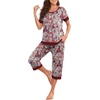 image:imagePrinStory Pajamas for Women Set Capri Pjs Soft Lounge Sets S4XLBlack Color Hibiscus
