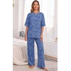 image:imagePrinStory Pajamas for Women Soft Pjs Lounge Set S4XLFpblue Cyan Vines