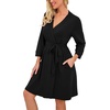 image:imagePrinStory Robes for Women Short Knit Bathrobe S2XLA01 Black