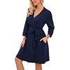 image:imagePrinStory Robes for Women Short Knit Bathrobe S2XLB02 Navy Blue